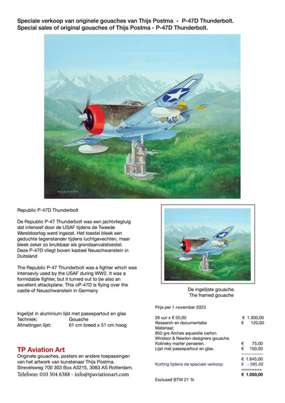 Thijs Postma - Original Painting - Republic P-47D Thunderbolt Over Schloss Neuschwanstein Original Painting TP Aviation Art 