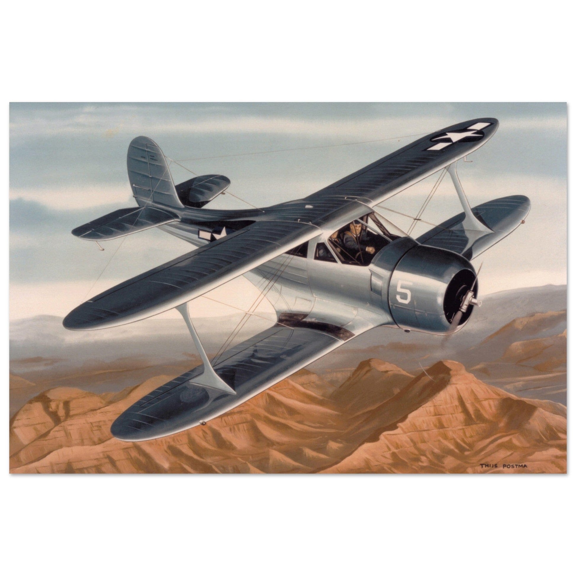 Thijs Postma - Poster - Beechcraft 17 Staggerwing USN Poster Only TP Aviation Art 40x60 cm / 16x24″ 