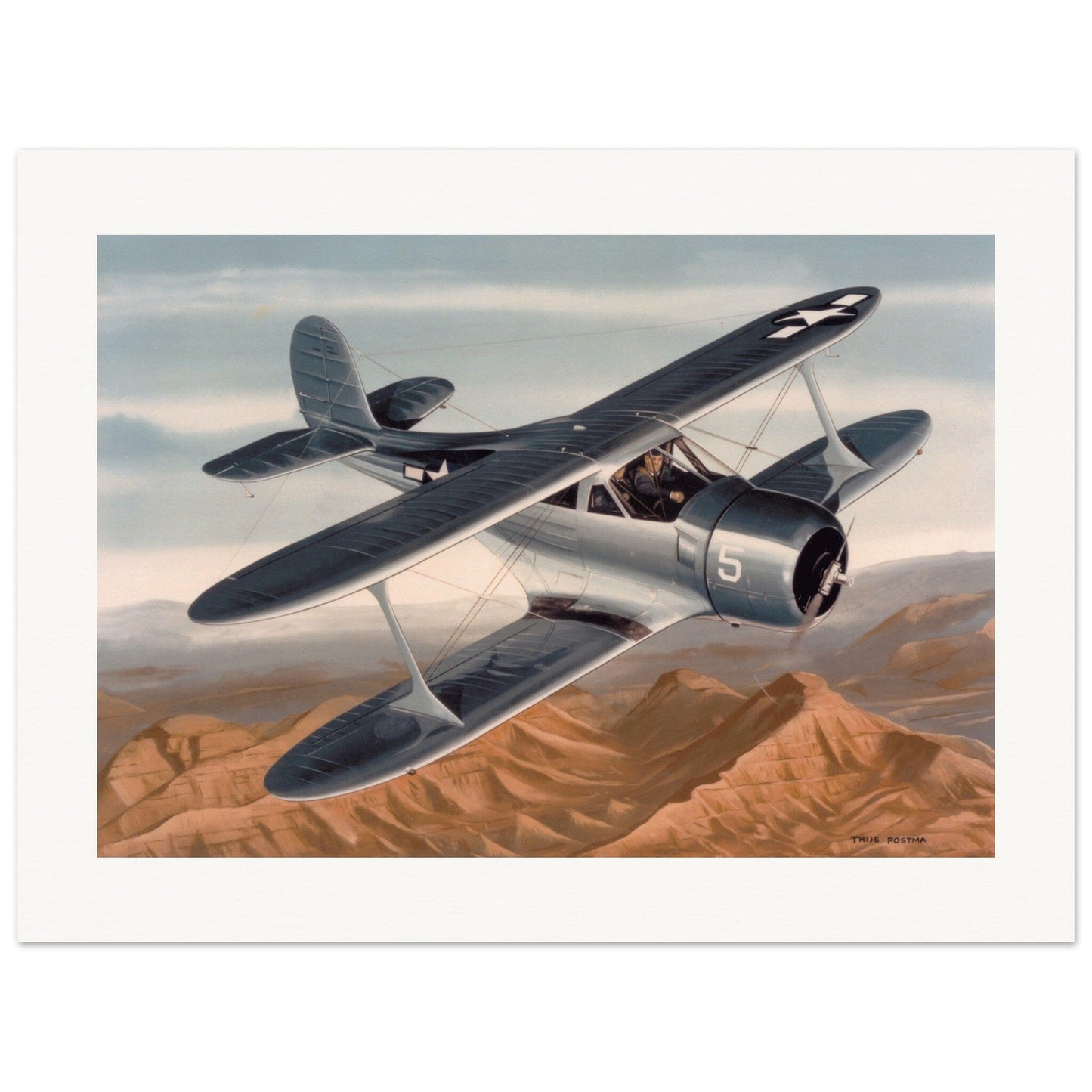 Thijs Postma - Poster - Beechcraft 17 Staggerwing USN Poster Only TP Aviation Art 60x80 cm / 24x32″ 