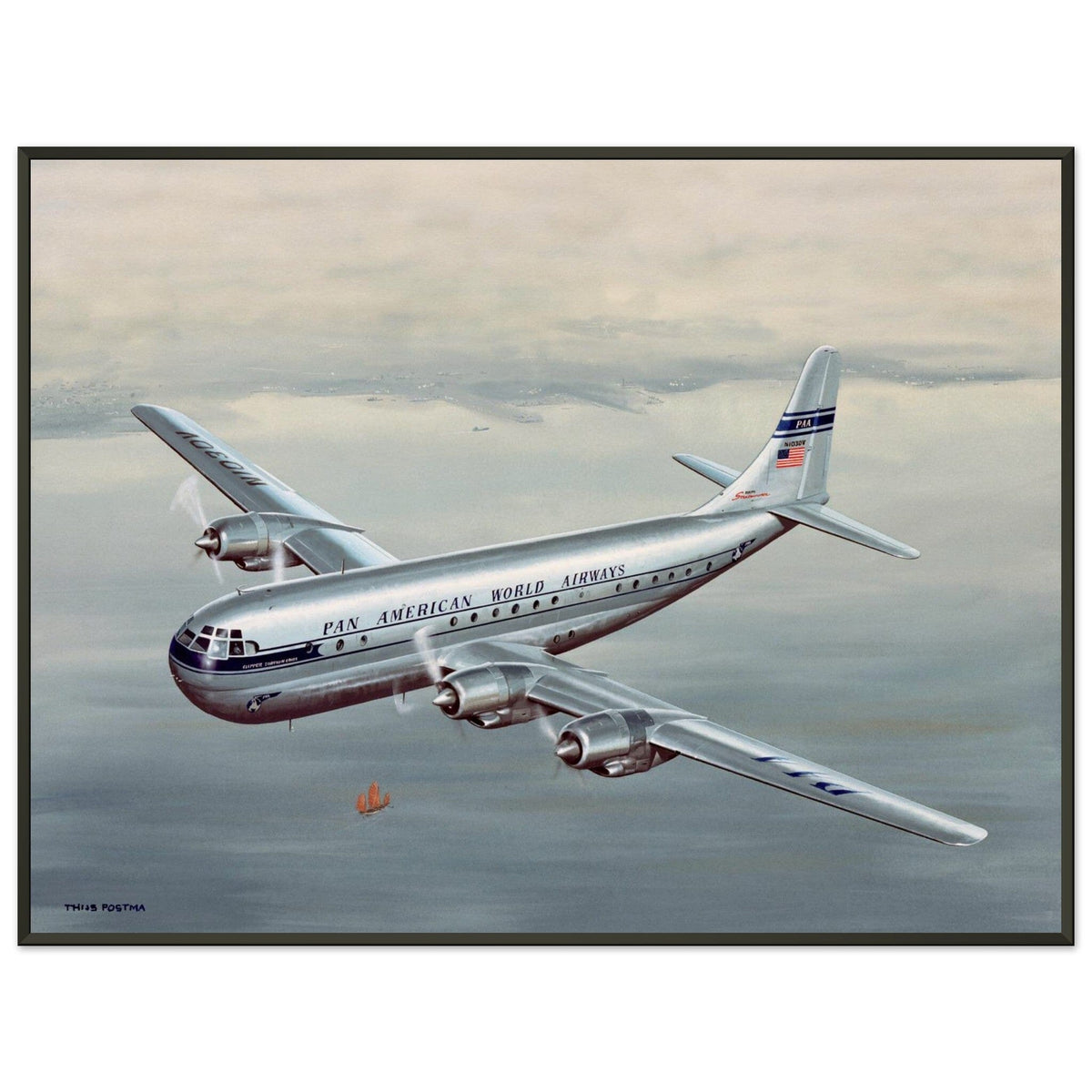 Thijs Postma - Poster - Boeing 377 Stratocruiser In The Far East - Metal Frame Poster - Metal Frame TP Aviation Art 60x80 cm / 24x32″ 