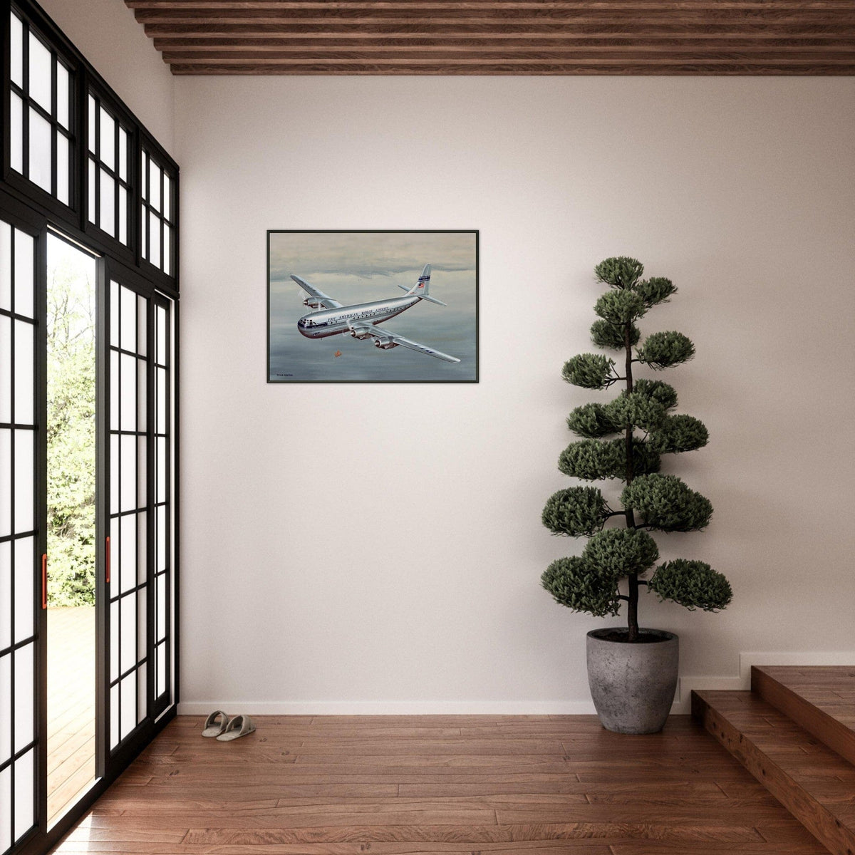Thijs Postma - Poster - Boeing 377 Stratocruiser In The Far East - Metal Frame Poster - Metal Frame TP Aviation Art 