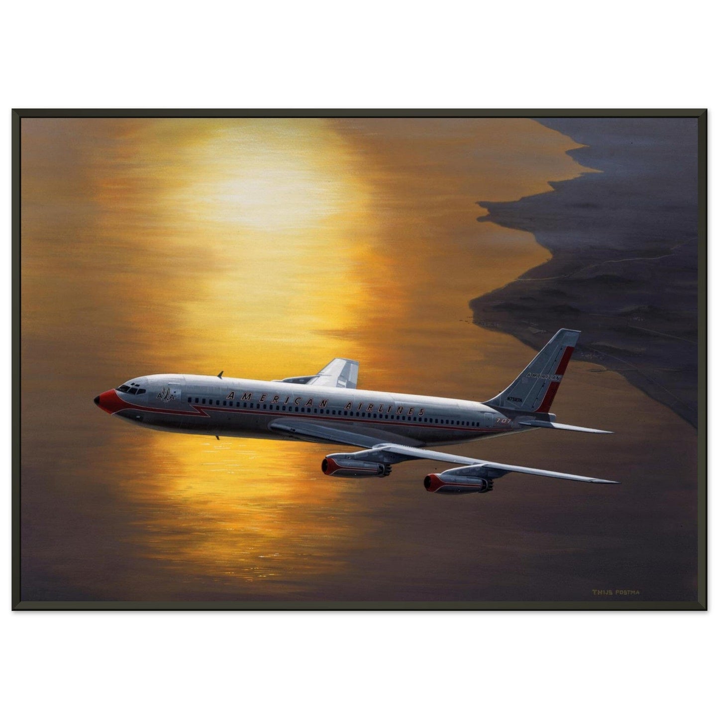 Thijs Postma - Poster - Boeing 707 Against The Sun - Metal Frame Poster - Metal Frame TP Aviation Art 50x70 cm / 20x28″ 