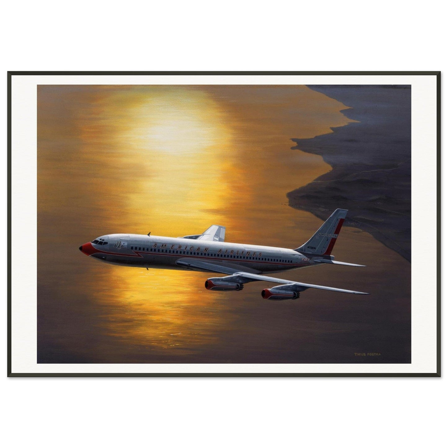 Thijs Postma - Poster - Boeing 707 Against The Sun - Metal Frame Poster - Metal Frame TP Aviation Art 70x100 cm / 28x40″ 