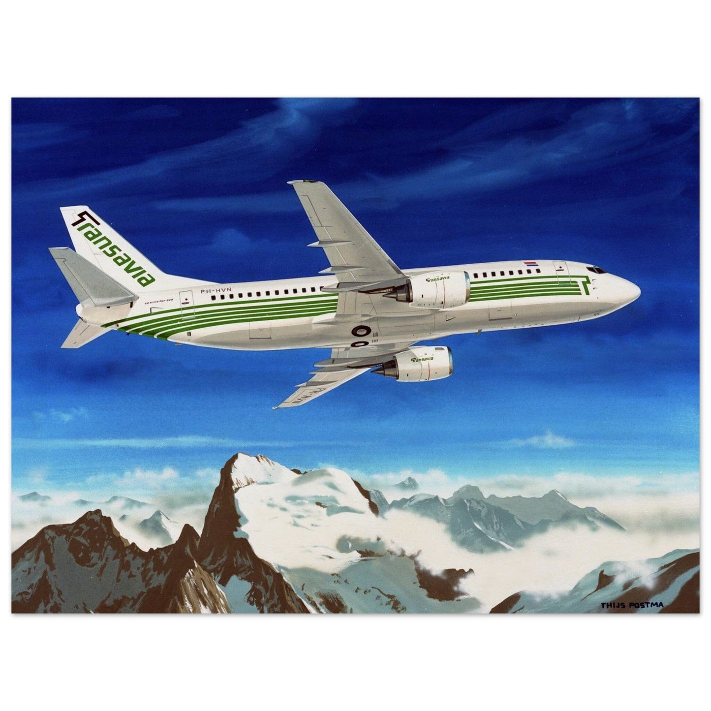 Thijs Postma - Poster - Boeing 737-300 Transavia Over Alps PH-HVN Poster Only TP Aviation Art 45x60 cm / 18x24″ 