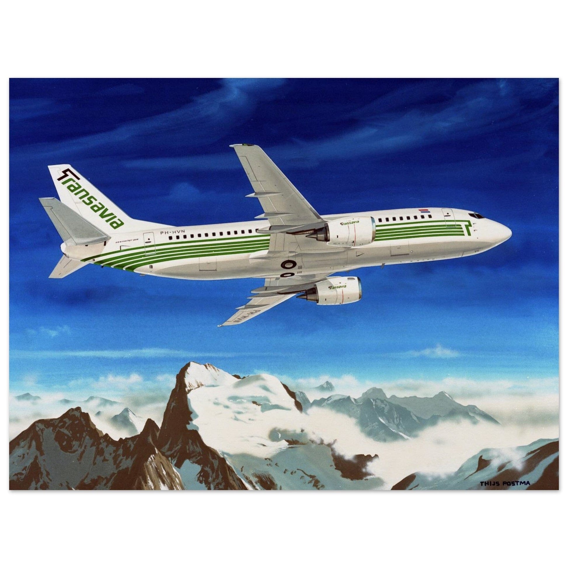 Thijs Postma - Poster - Boeing 737-300 Transavia Over Alps PH-HVN Poster Only TP Aviation Art 45x60 cm / 18x24″ 