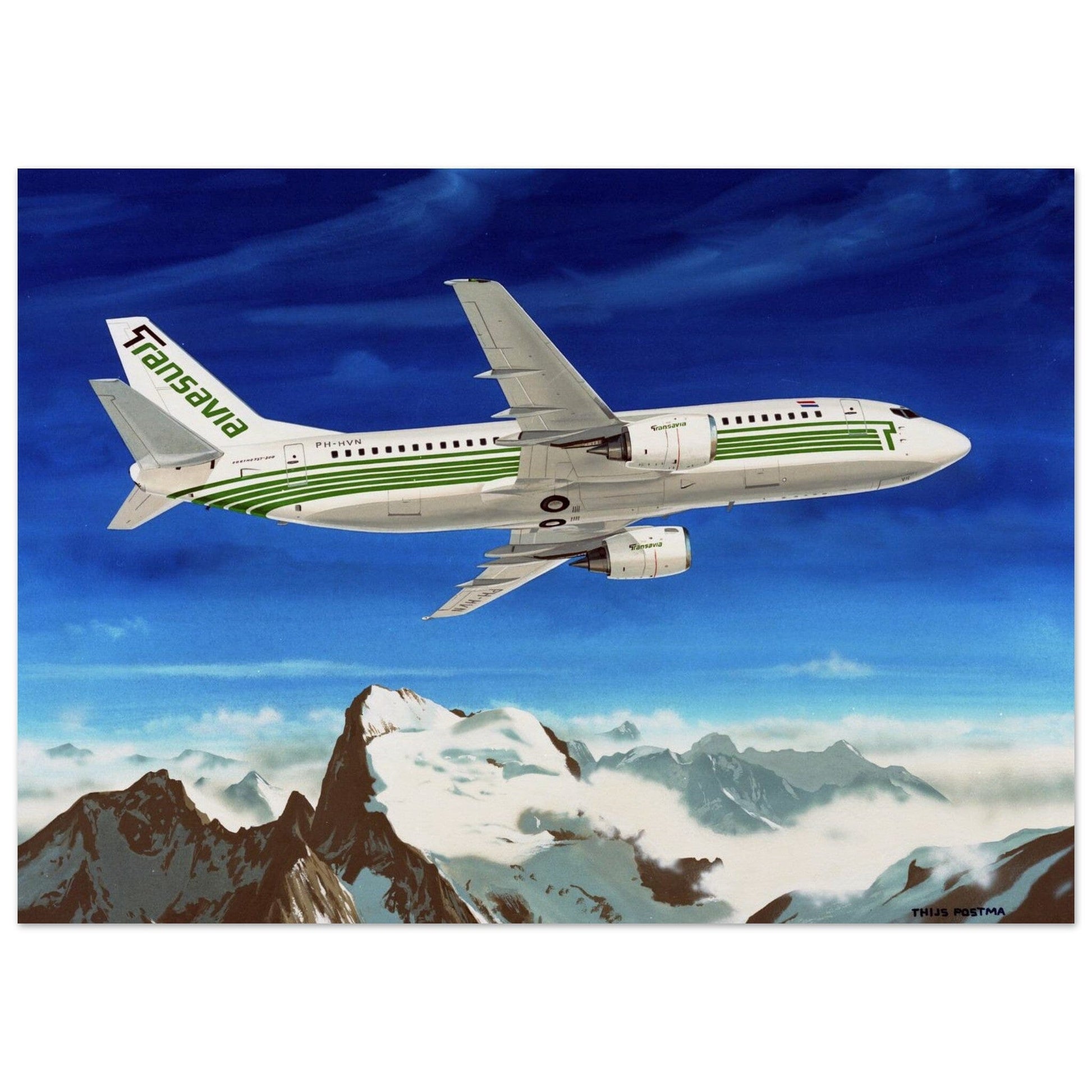 Thijs Postma - Poster - Boeing 737-300 Transavia Over Alps PH-HVN Poster Only TP Aviation Art 50x70 cm / 20x28″ 