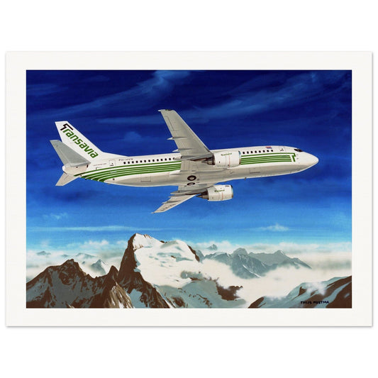 Thijs Postma - Poster - Boeing 737-300 Transavia Over Alps PH-HVN Poster Only TP Aviation Art 60x80 cm / 24x32″ 