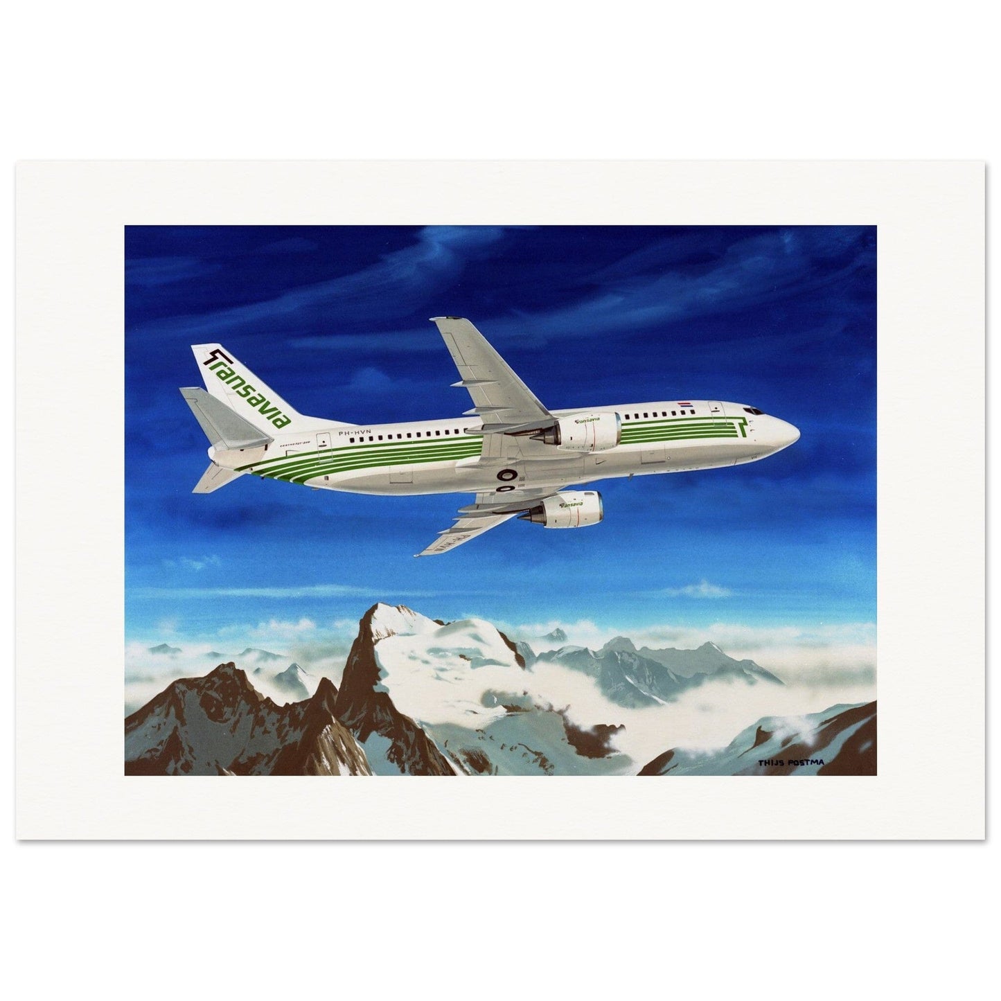 Thijs Postma - Poster - Boeing 737-300 Transavia Over Alps PH-HVN Poster Only TP Aviation Art 70x100 cm / 28x40″ 