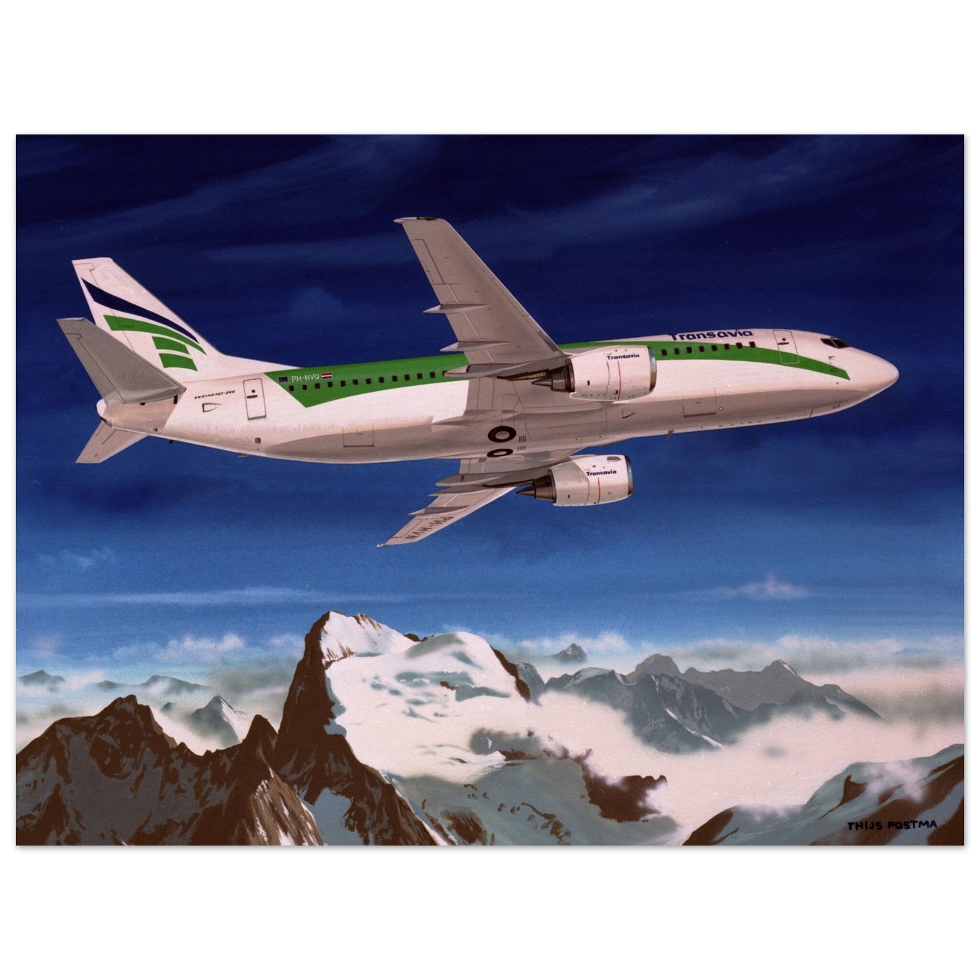 Thijs Postma - Poster - Boeing 737-300 Transavia Over Alps Poster Only TP Aviation Art 45x60 cm / 18x24″ 