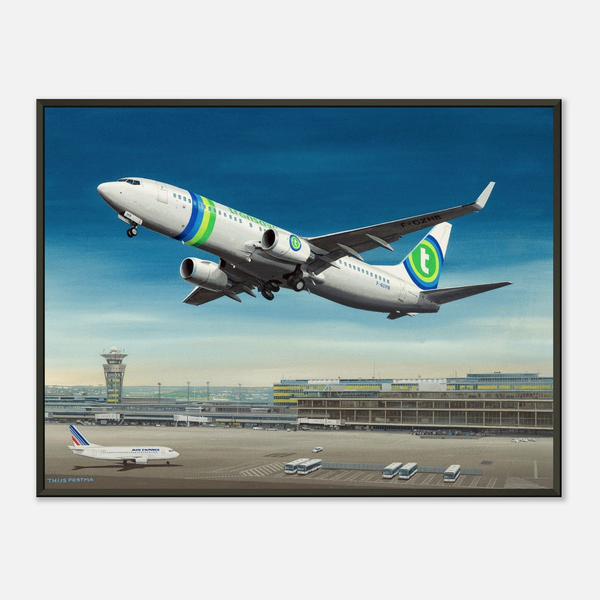 Thijs Postma - Poster - Boeing 737-800 Transavia Orly - Metal Frame Poster - Metal Frame TP Aviation Art 45x60 cm / 18x24″ 