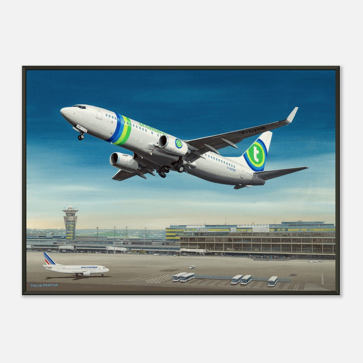 Thijs Postma - Poster - Boeing 737-800 Transavia Orly - Metal Frame Poster - Metal Frame TP Aviation Art 50x70 cm / 20x28″ 
