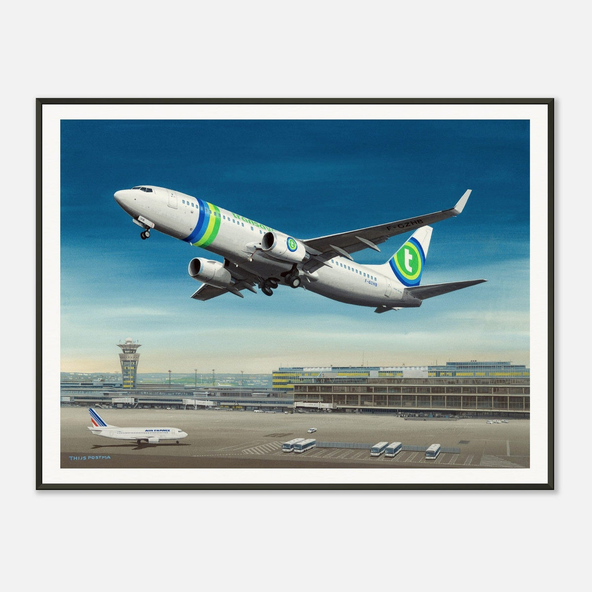Thijs Postma - Poster - Boeing 737-800 Transavia Orly - Metal Frame Poster - Metal Frame TP Aviation Art 60x80 cm / 24x32″ 