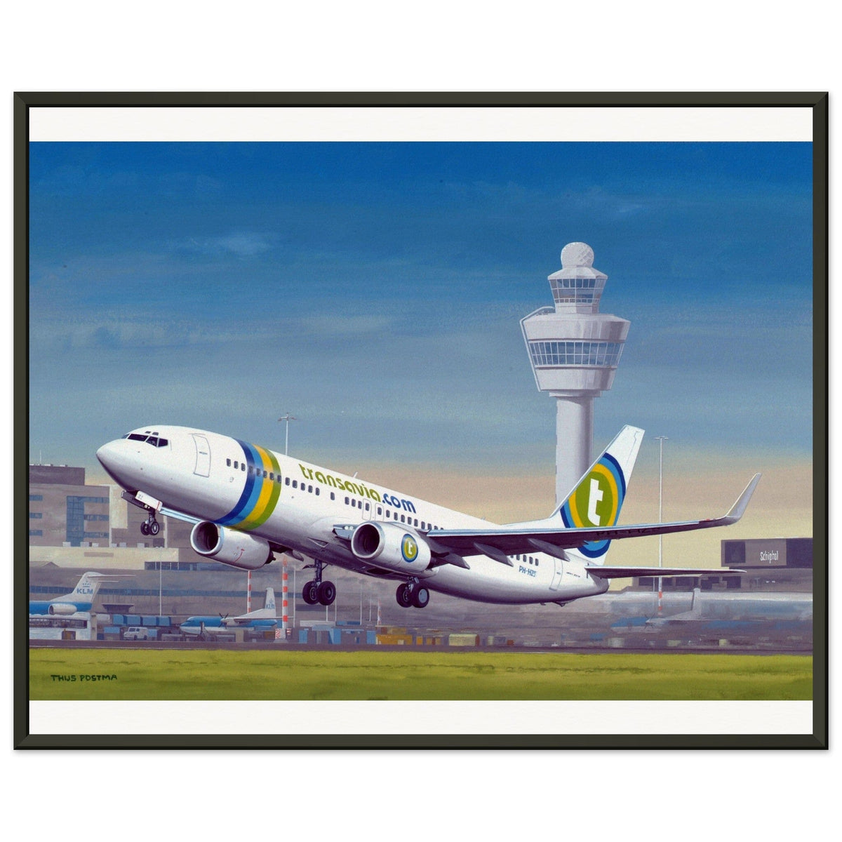 Thijs Postma - Poster - Boeing 737-800 Transavia Schiphol Airport - Metal Frame Poster - Metal Frame TP Aviation Art 40x50 cm / 16x20″ 