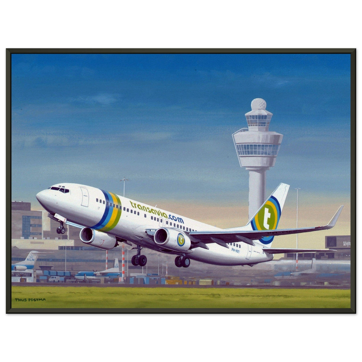 Thijs Postma - Poster - Boeing 737-800 Transavia Schiphol Airport - Metal Frame Poster - Metal Frame TP Aviation Art 45x60 cm / 18x24″ 