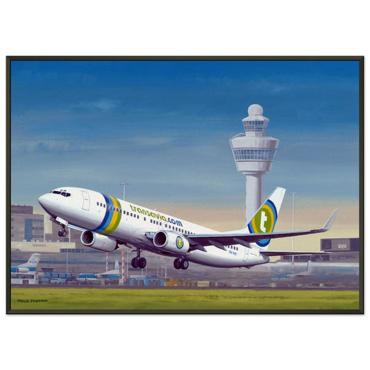 Thijs Postma - Poster - Boeing 737-800 Transavia Schiphol Airport - Metal Frame Poster - Metal Frame TP Aviation Art 50x70 cm / 20x28″ 