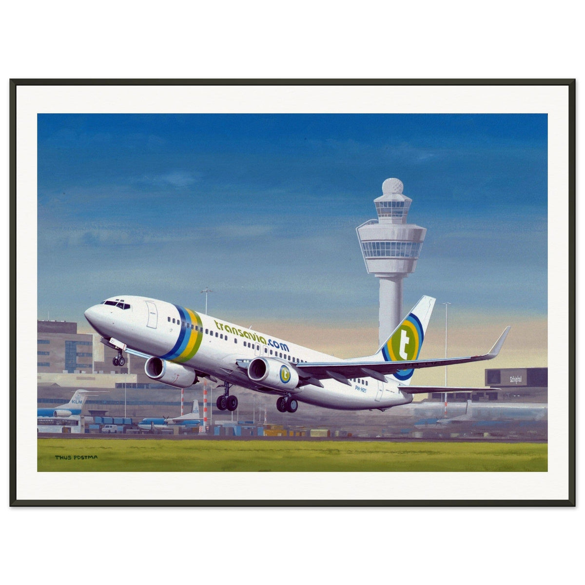 Thijs Postma - Poster - Boeing 737-800 Transavia Schiphol Airport - Metal Frame Poster - Metal Frame TP Aviation Art 60x80 cm / 24x32″ 