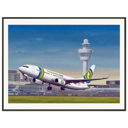 Thijs Postma - Poster - Boeing 737-800 Transavia Schiphol Airport - Metal Frame Poster - Metal Frame TP Aviation Art 60x80 cm / 24x32″ 