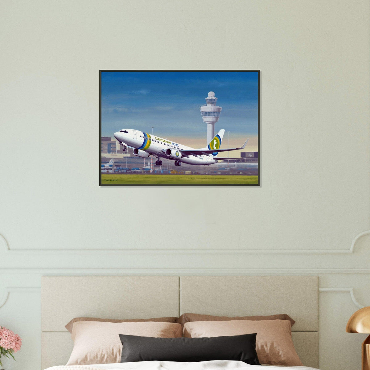 Thijs Postma - Poster - Boeing 737-800 Transavia Schiphol Airport - Metal Frame Poster - Metal Frame TP Aviation Art 