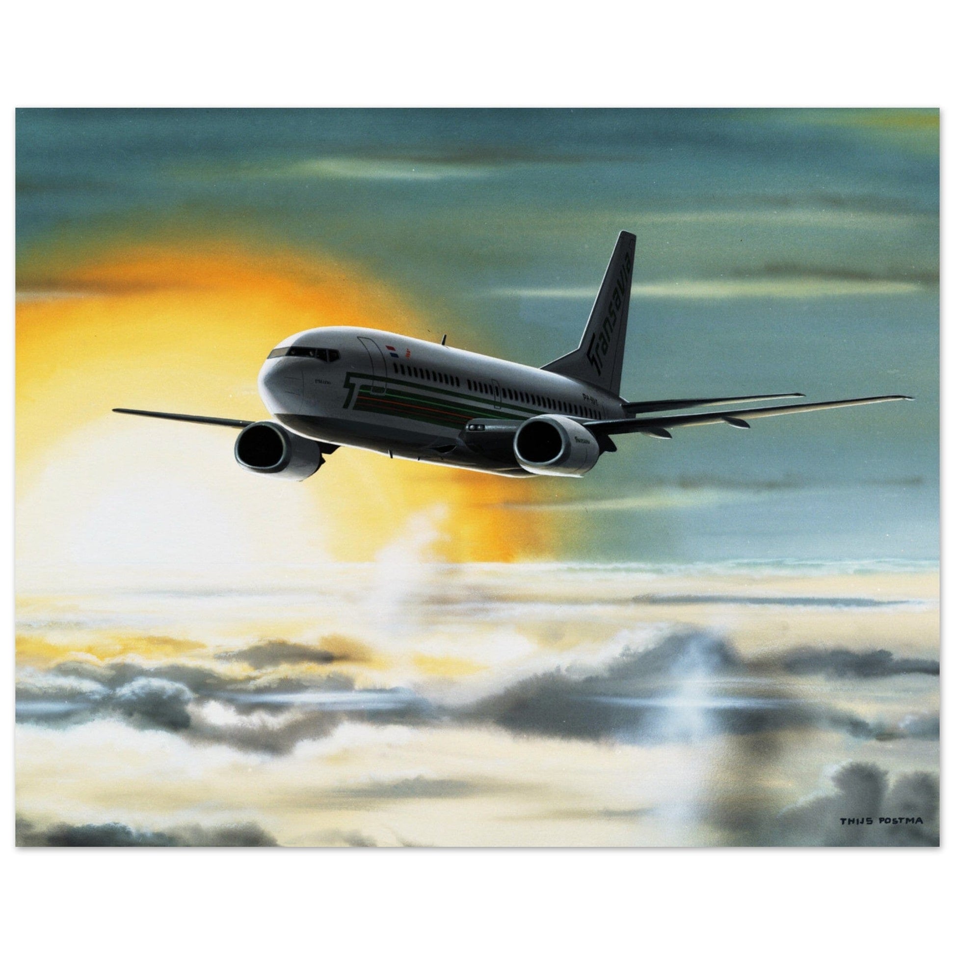 Thijs Postma - Poster - Boeing 737 Transavia Sunset Poster Only TP Aviation Art 40x50 cm / 16x20″ 