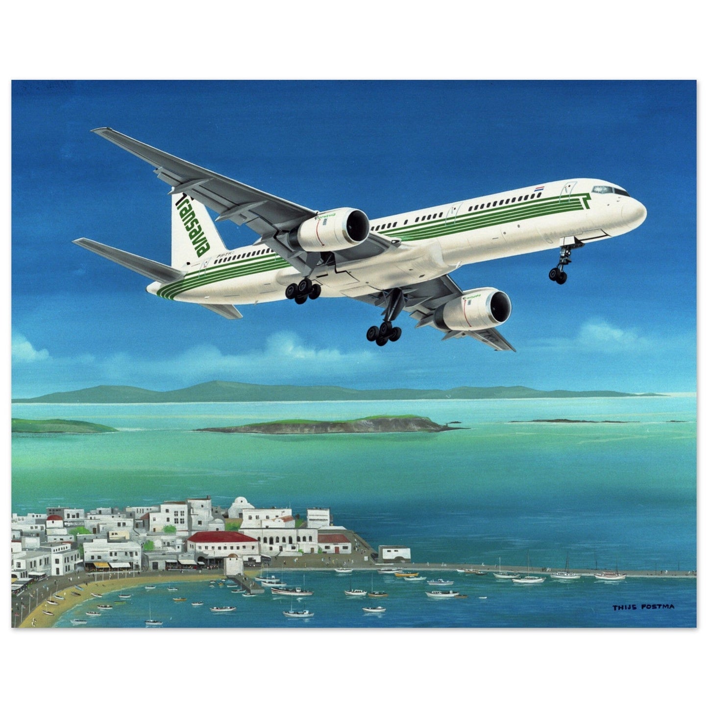 Thijs Postma - Poster - Boeing 757 Transavia - Greek Village Poster Only TP Aviation Art 40x50 cm / 16x20″ 