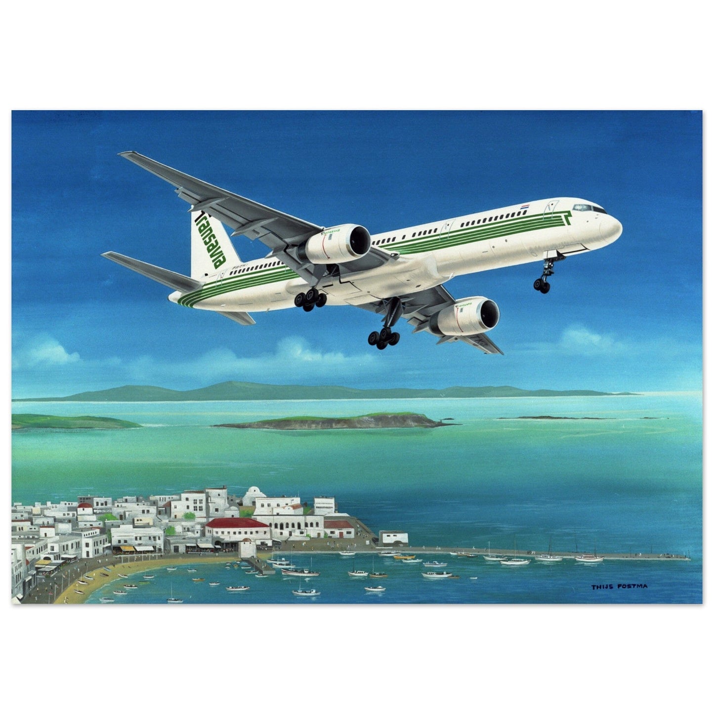 Thijs Postma - Poster - Boeing 757 Transavia - Greek Village Poster Only TP Aviation Art 50x70 cm / 20x28″ 