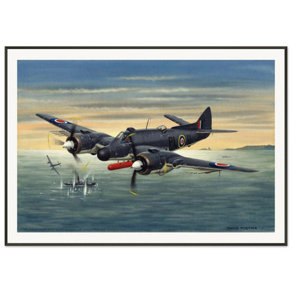 Thijs Postma - Poster - Bristol Beaufighter T.F. Mk.10 Attacking German Ships - Metal Frame Poster - Metal Frame TP Aviation Art 70x100 cm / 28x40″ 