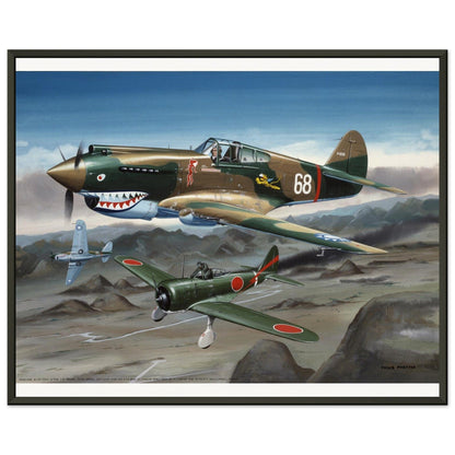 Thijs Postma - Poster - Curtiss P-40B Shooting Down a Japanese Ki-27 Otsu - Metal Frame Poster - Metal Frame TP Aviation Art 40x50 cm / 16x20″ 