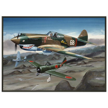 Thijs Postma - Poster - Curtiss P-40B Shooting Down a Japanese Ki-27 Otsu - Metal Frame Poster - Metal Frame TP Aviation Art 50x70 cm / 20x28″ 