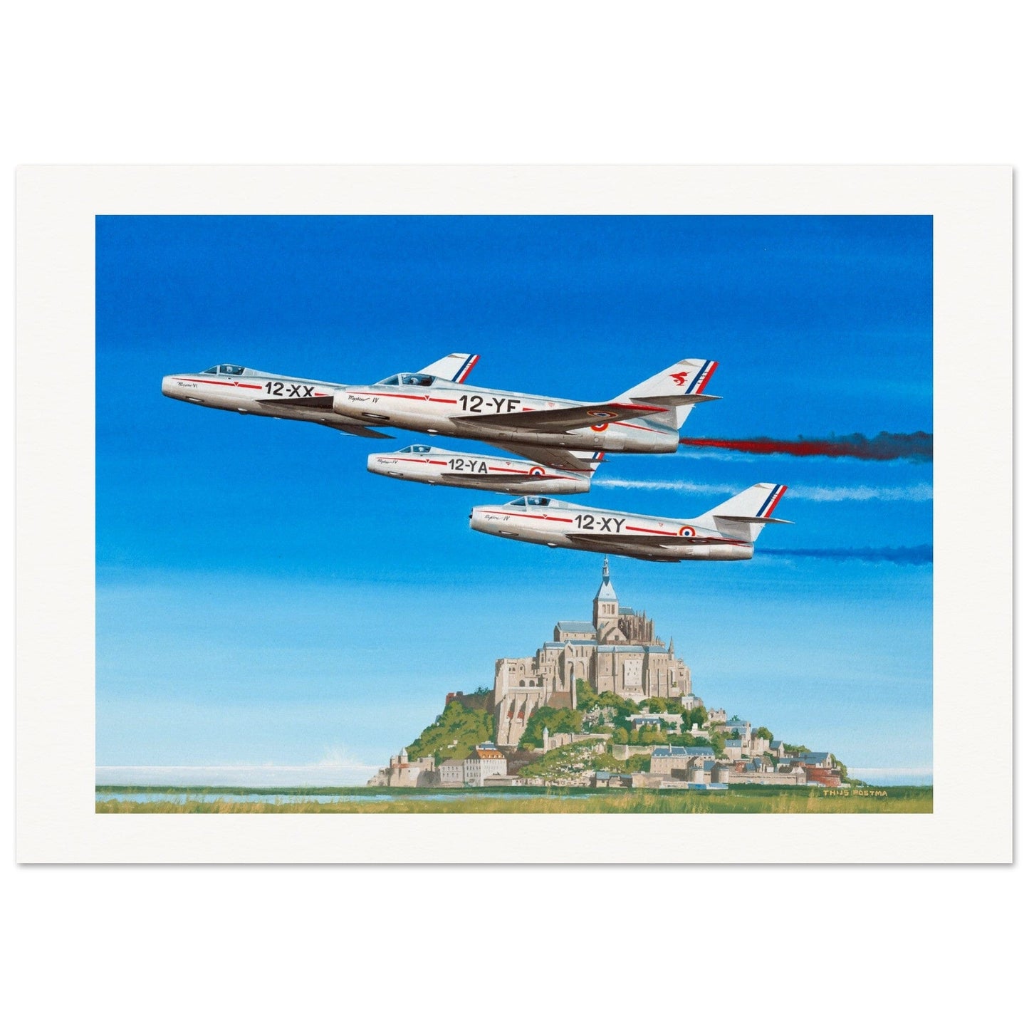 Thijs Postma - Poster - Dassault Mystère IV Patrouille de France Poster Only TP Aviation Art 70x100 cm / 28x40″ 