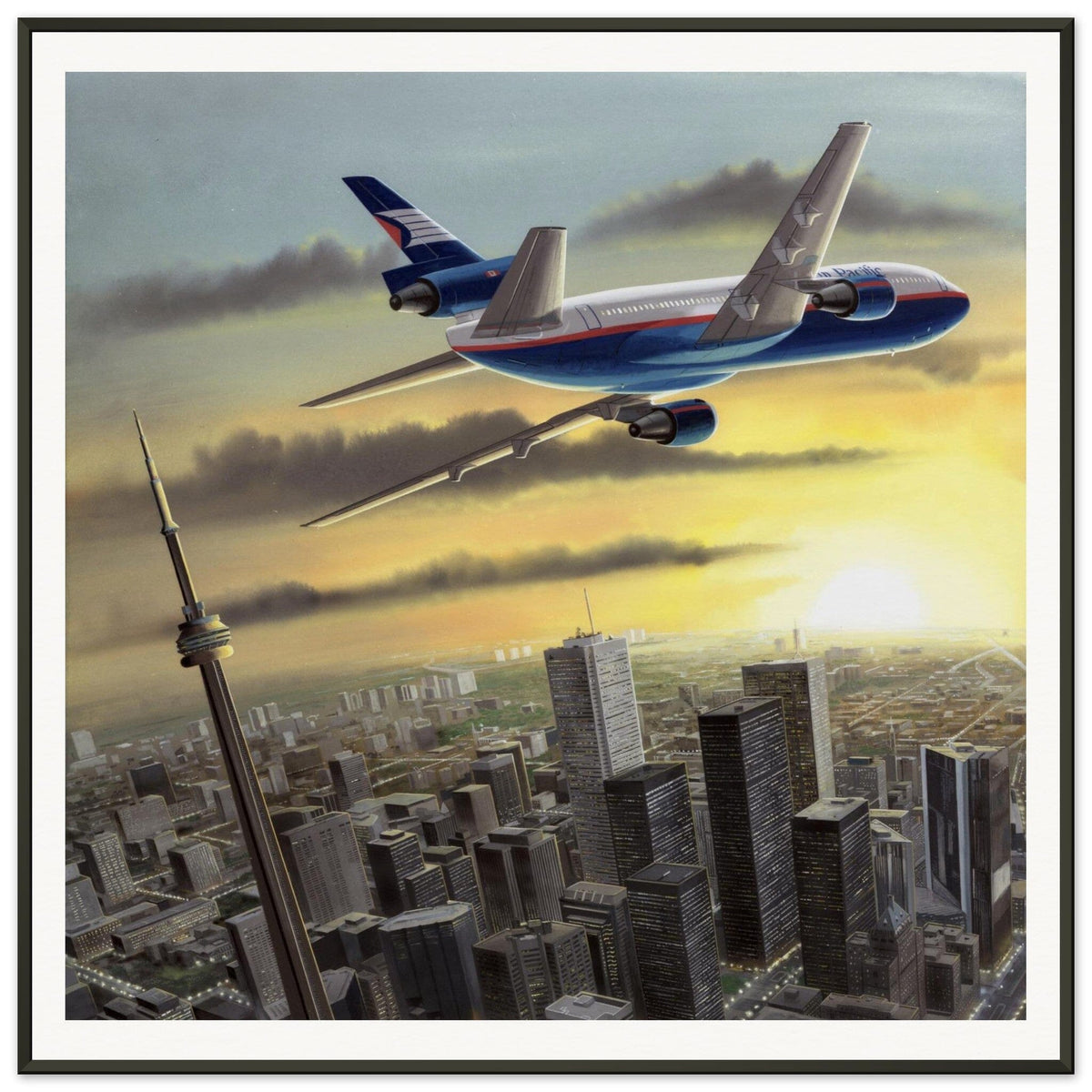 Thijs Postma - Poster - Douglas DC-10 CPA Over Toronto - Metal Frame Poster - Metal Frame TP Aviation Art 70x70 cm / 28x28″ 