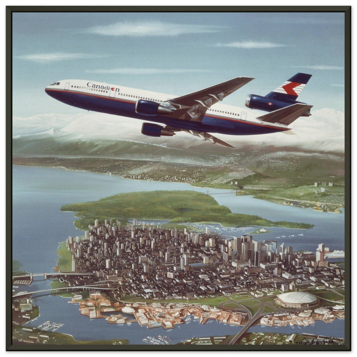 Thijs Postma - Poster - Douglas DC-10 CPA Over Vancouver - Metal Frame Poster - Metal Frame TP Aviation Art 50x50 cm / 20x20″ 