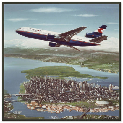 Thijs Postma - Poster - Douglas DC-10 CPA Over Vancouver - Metal Frame Poster - Metal Frame TP Aviation Art 50x50 cm / 20x20″ 