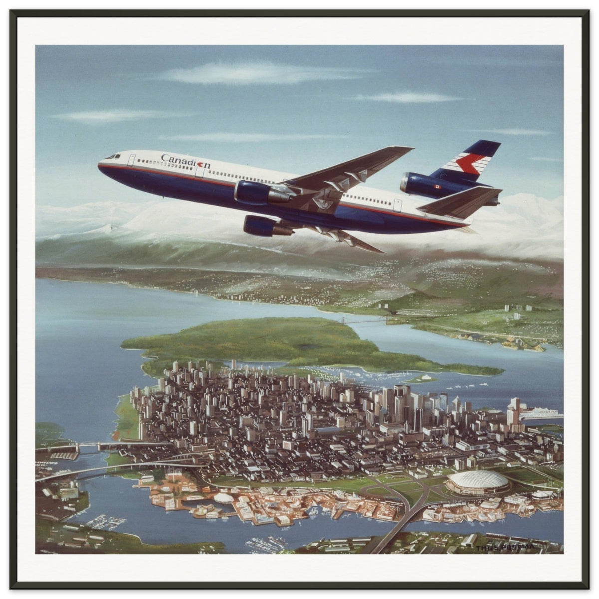 Thijs Postma - Poster - Douglas DC-10 CPA Over Vancouver - Metal Frame Poster - Metal Frame TP Aviation Art 70x70 cm / 28x28″ 