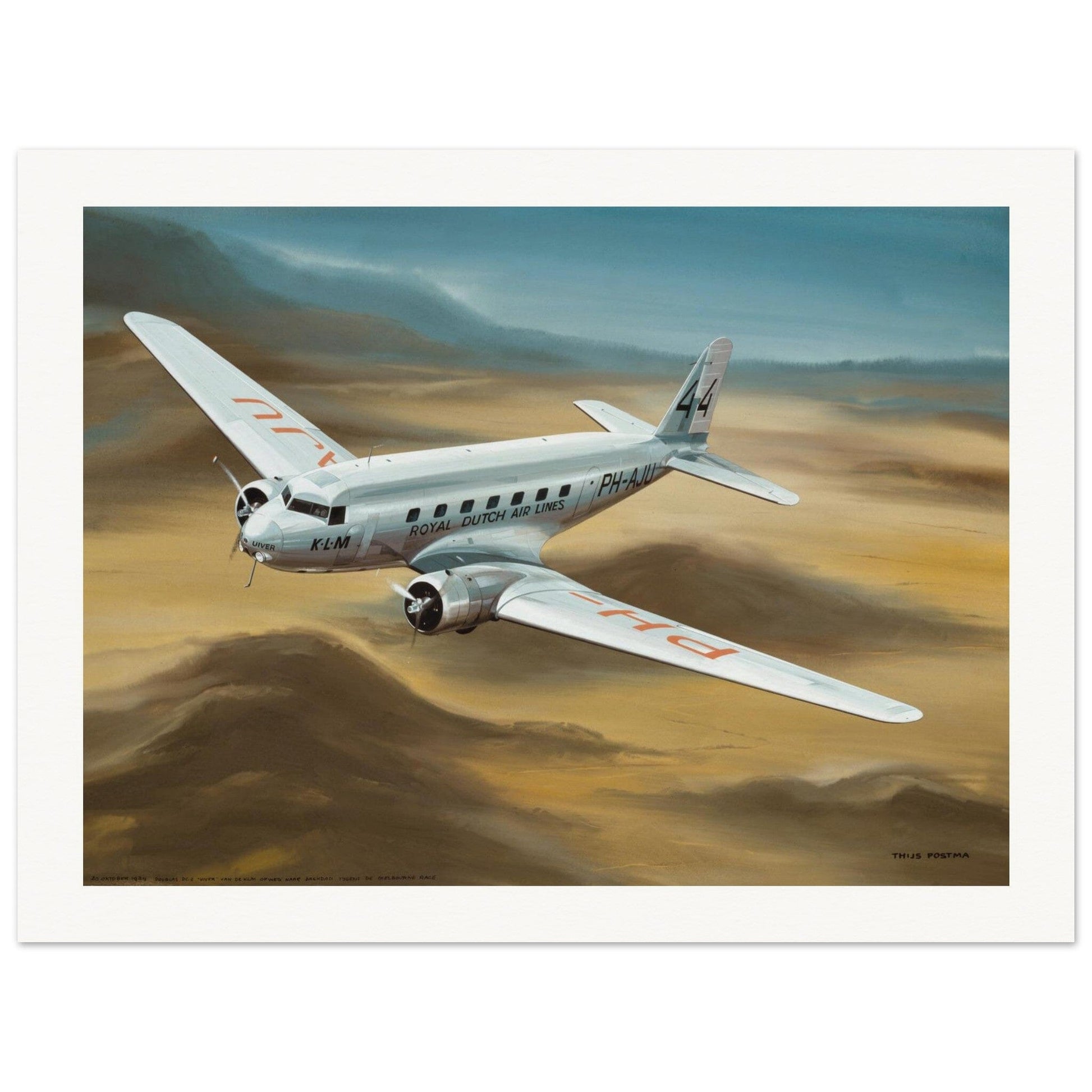 Thijs Postma - Poster - Douglas DC-2 PH-AJU Aviahobby Poster Only TP Aviation Art 60x80 cm / 24x32″ 