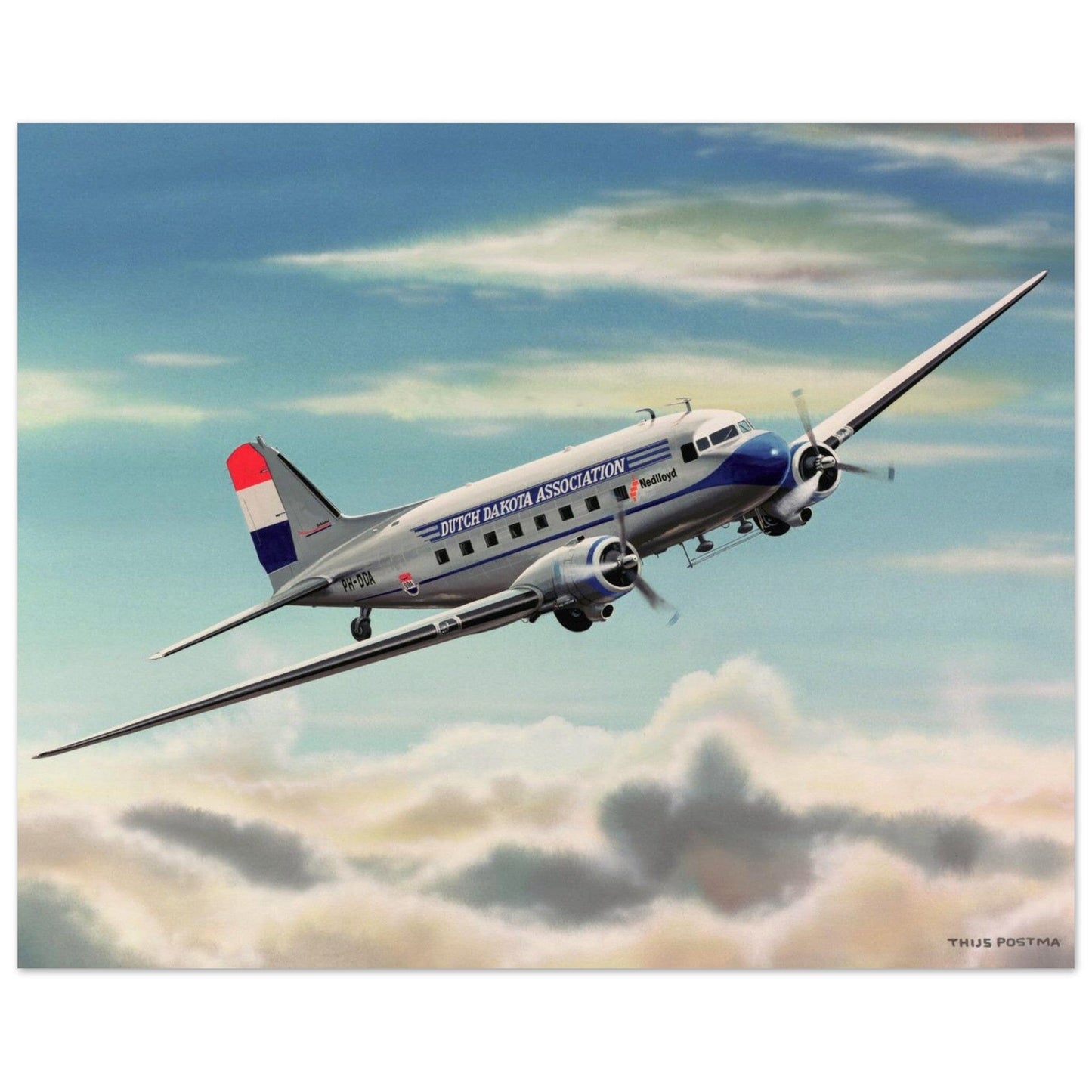 Thijs Postma - Poster - Douglas DC-3 DDA Nedlloyd Poster Only TP Aviation Art 40x50 cm / 16x20″ 