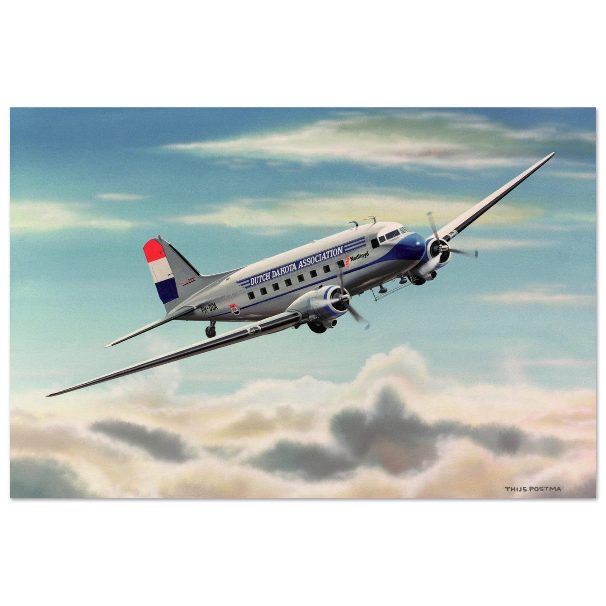 Thijs Postma - Poster - Douglas DC-3 DDA Nedlloyd Poster Only TP Aviation Art 40x60 cm / 16x24″ 
