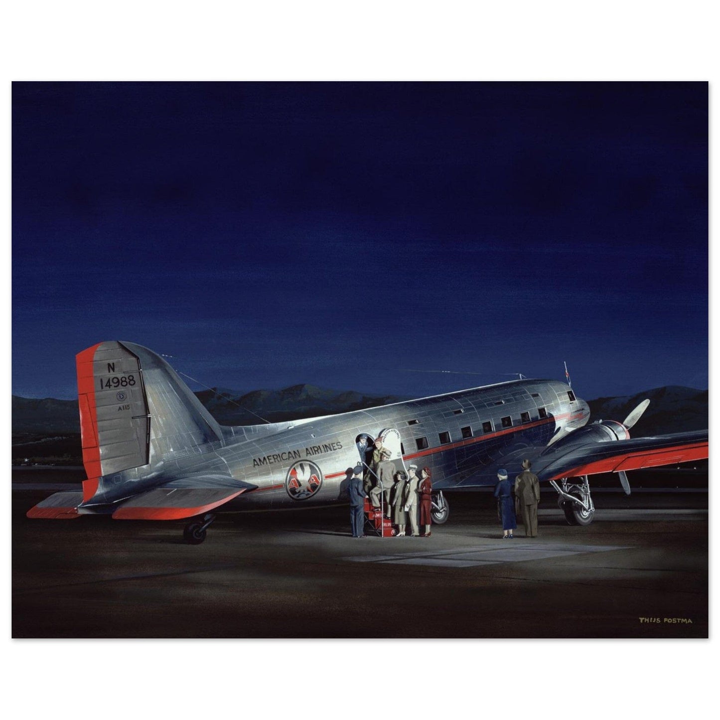 Thijs Postma - Poster - Douglas DC-3 (DST) American Airlines Poster Only TP Aviation Art 40x50 cm / 16x20″ 