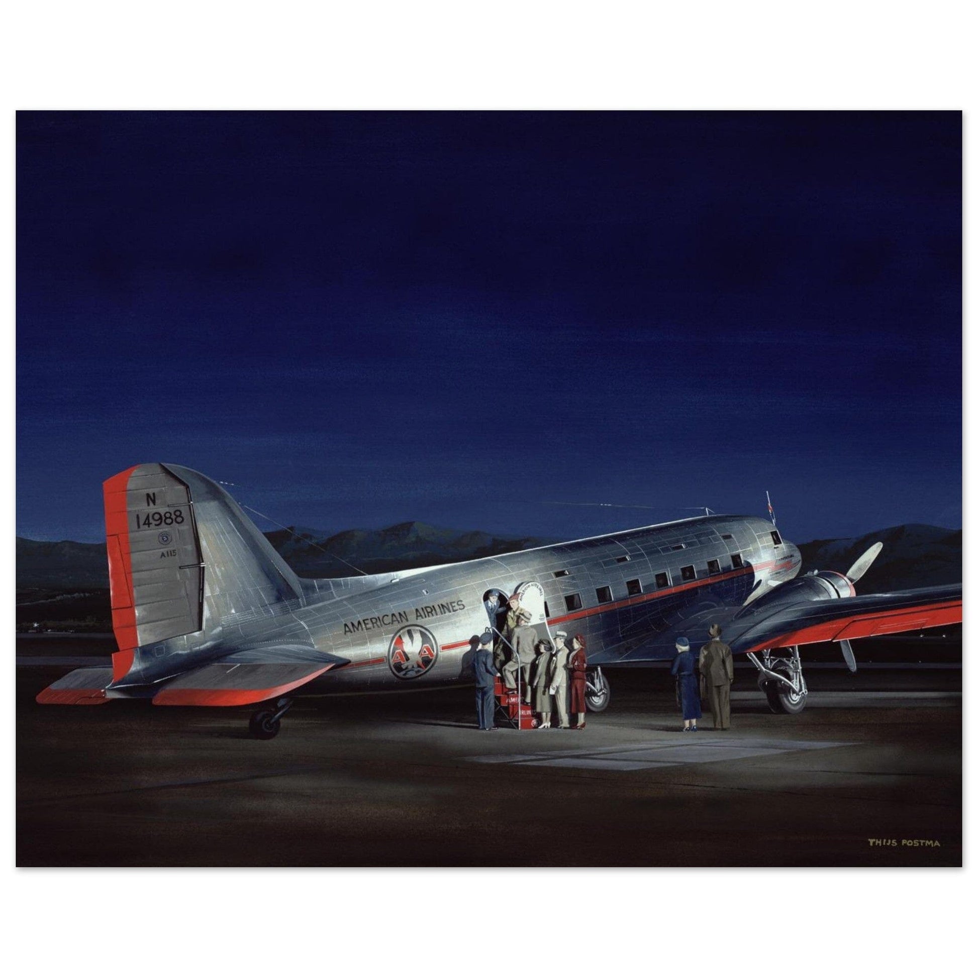 Thijs Postma - Poster - Douglas DC-3 (DST) American Airlines Poster Only TP Aviation Art 40x50 cm / 16x20″ 