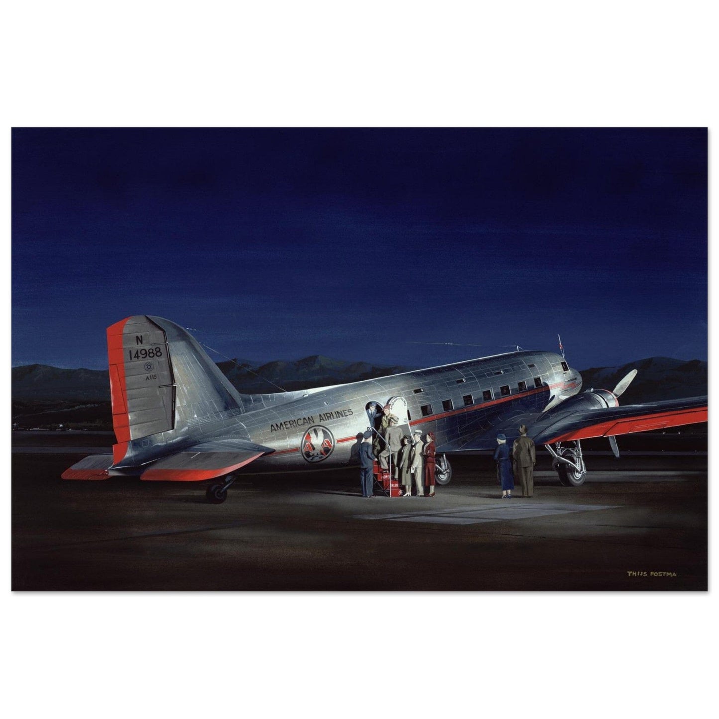 Thijs Postma - Poster - Douglas DC-3 (DST) American Airlines Poster Only TP Aviation Art 40x60 cm / 16x24″ 