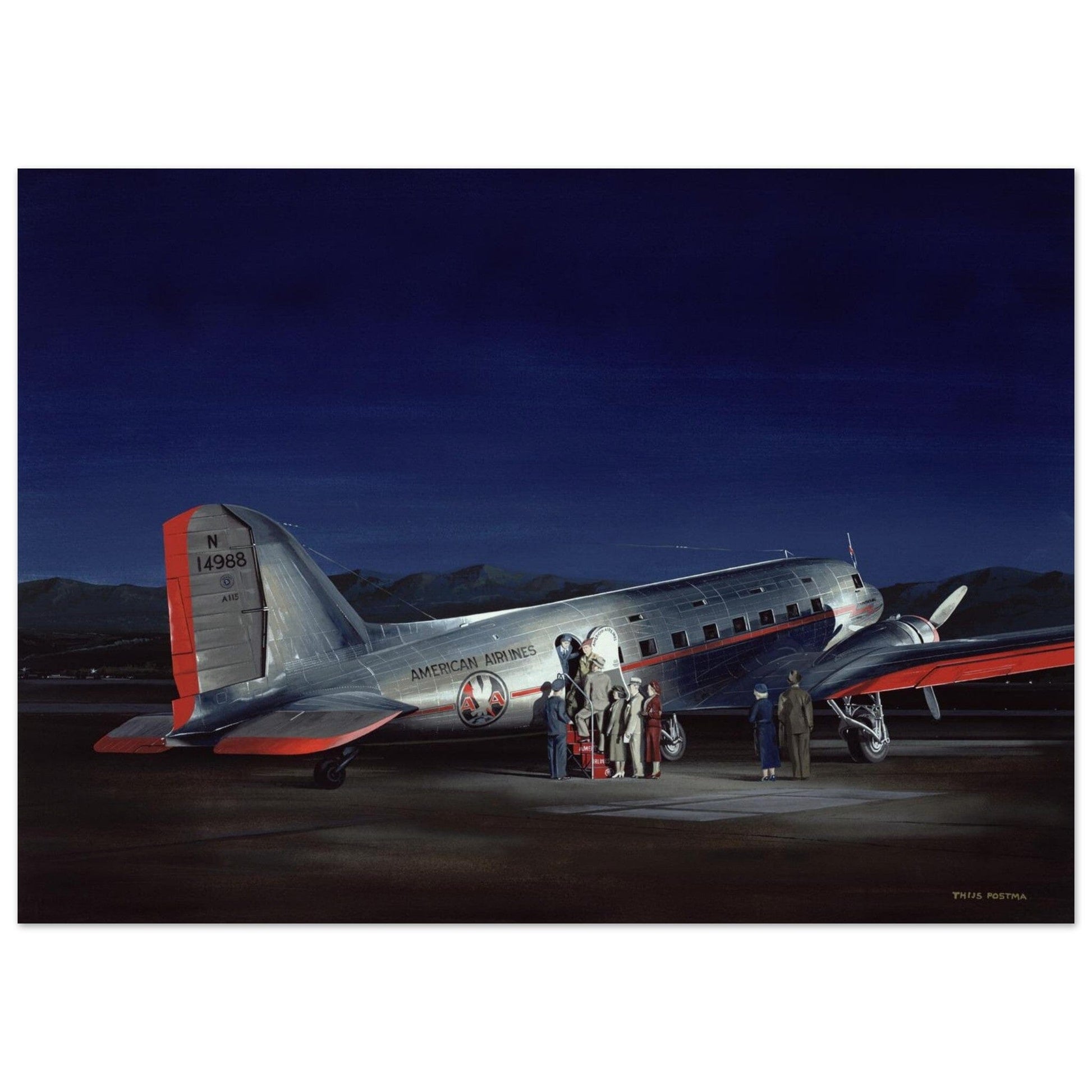 Thijs Postma - Poster - Douglas DC-3 (DST) American Airlines Poster Only TP Aviation Art 50x70 cm / 20x28″ 