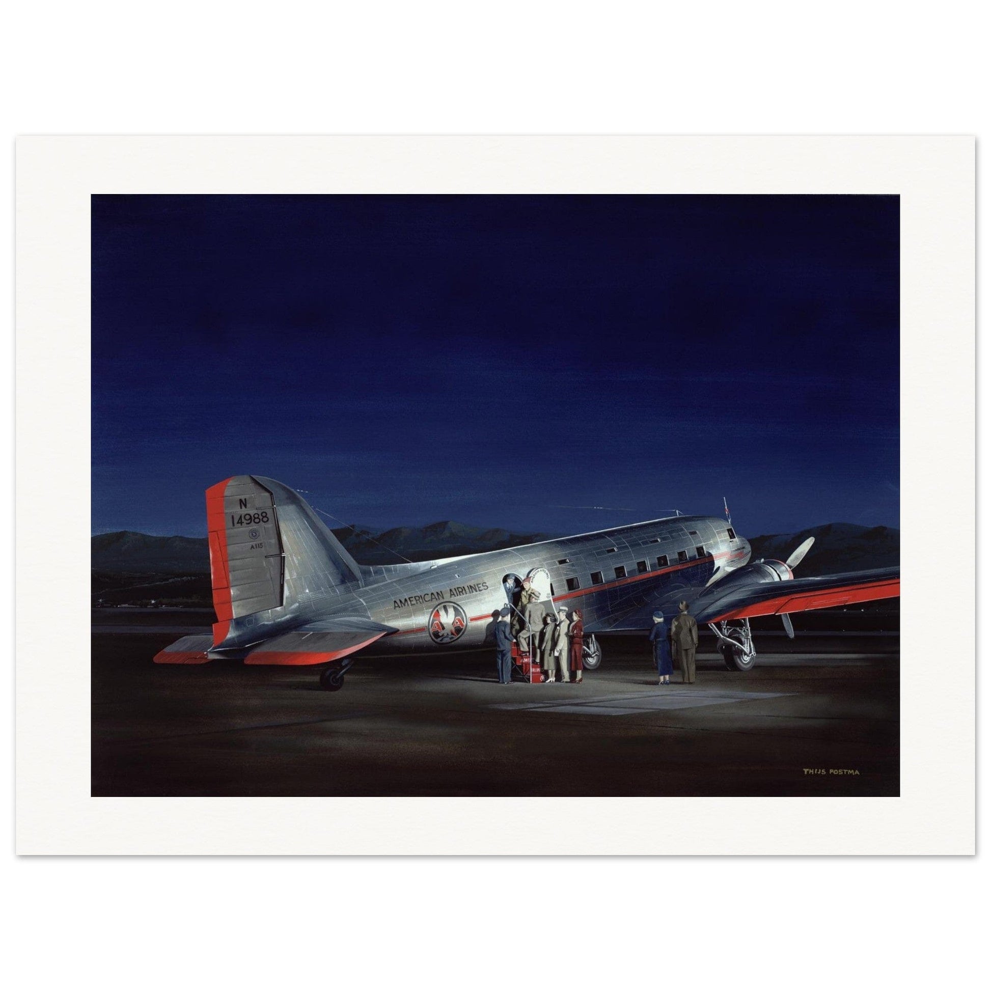 Thijs Postma - Poster - Douglas DC-3 (DST) American Airlines Poster Only TP Aviation Art 60x80 cm / 24x32″ 