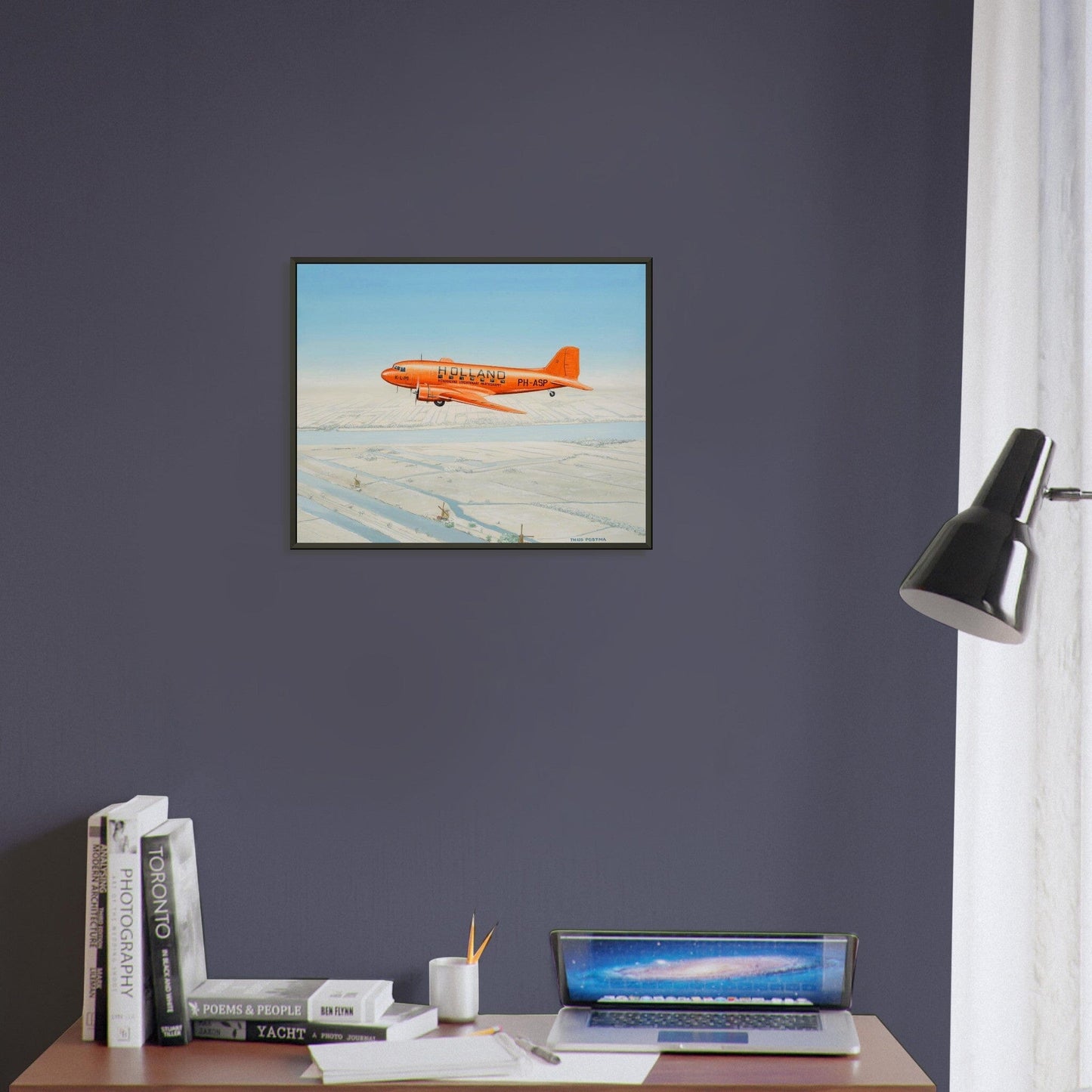 Thijs Postma - Poster - Douglas DC-3 KLM PH-ASP Flying Above The Snow - Metal Frame Poster - Metal Frame TP Aviation Art 