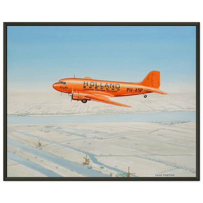 Thijs Postma - Poster - Douglas DC-3 KLM PH-ASP Flying Above The Snow - Metal Frame Poster - Metal Frame TP Aviation Art 40x50 cm / 16x20″ 