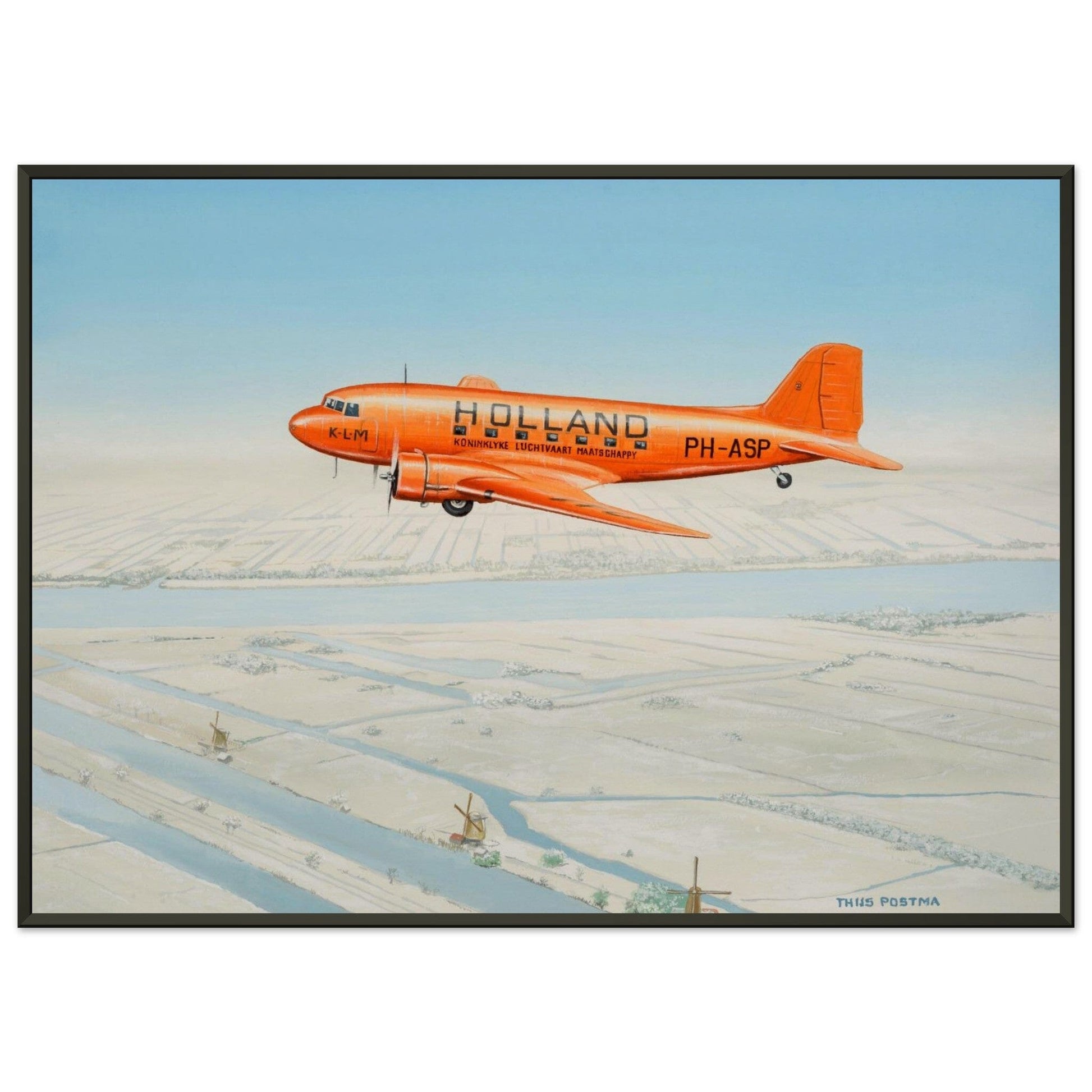 Thijs Postma - Poster - Douglas DC-3 KLM PH-ASP Flying Above The Snow - Metal Frame Poster - Metal Frame TP Aviation Art 50x70 cm / 20x28″ 
