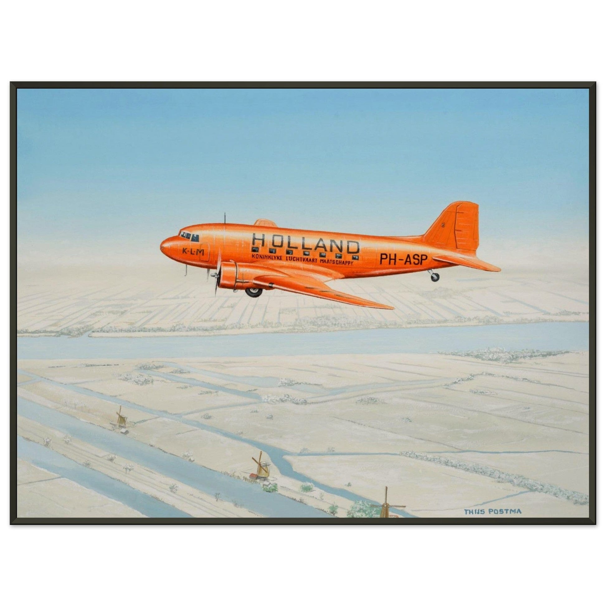 Thijs Postma - Poster - Douglas DC-3 KLM PH-ASP Flying Above The Snow - Metal Frame Poster - Metal Frame TP Aviation Art 60x80 cm / 24x32″ 