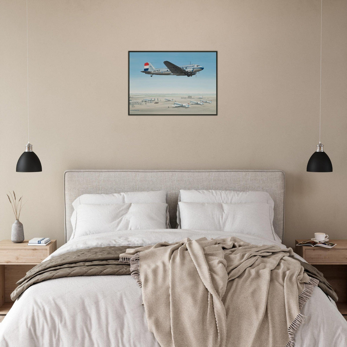 Thijs Postma - Poster - Douglas DC-3 KLM PH-TCZ Low Pass - Metal Frame Poster - Metal Frame TP Aviation Art 