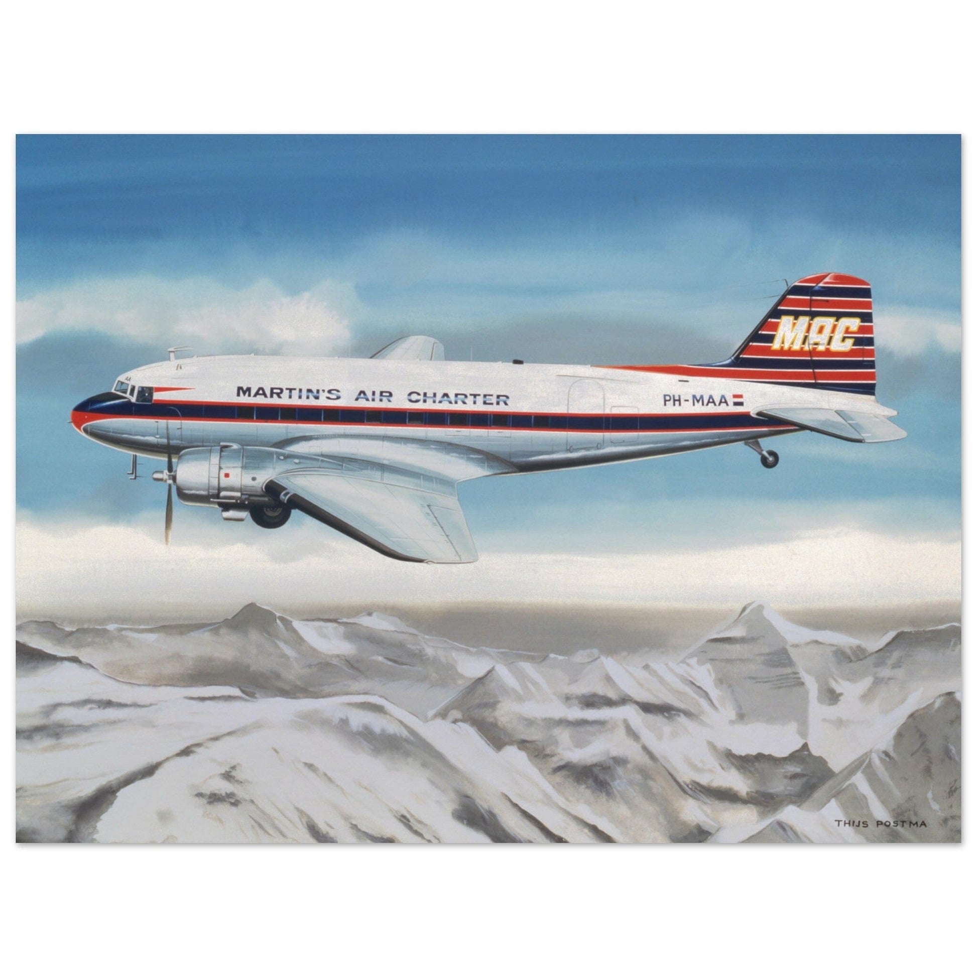 Thijs Postma - Poster - Douglas DC-3 Martinair Poster Only TP Aviation Art 45x60 cm / 18x24″ 