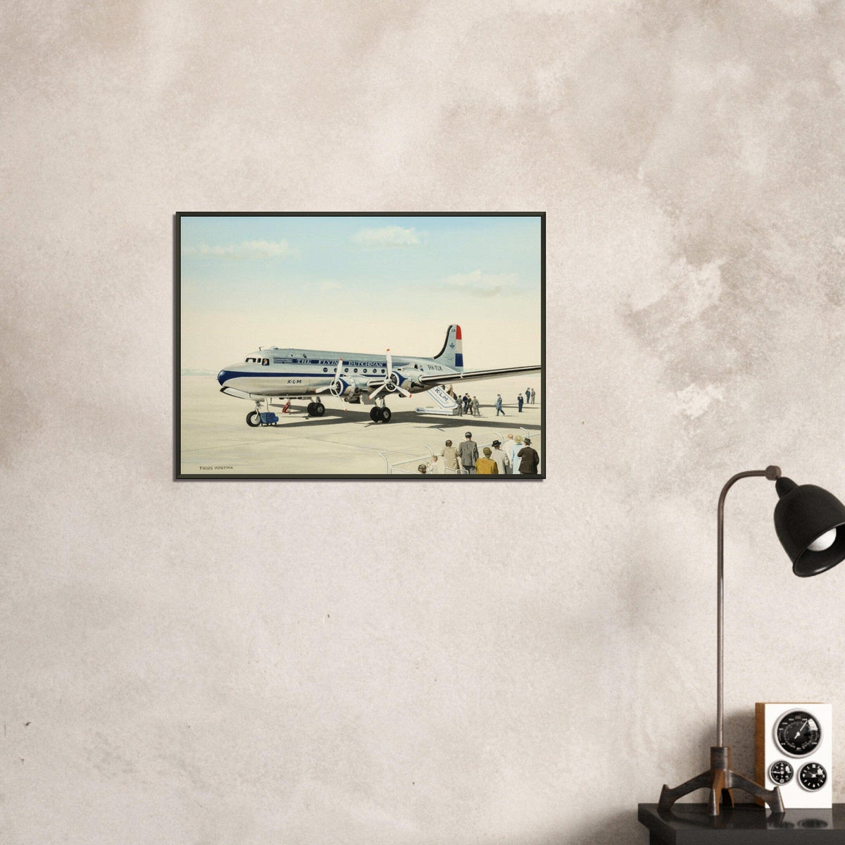 Thijs Postma - Poster - Douglas DC-4 Skymaster KLM PH-TLK Boarding - Metal Frame Poster - Metal Frame TP Aviation Art 