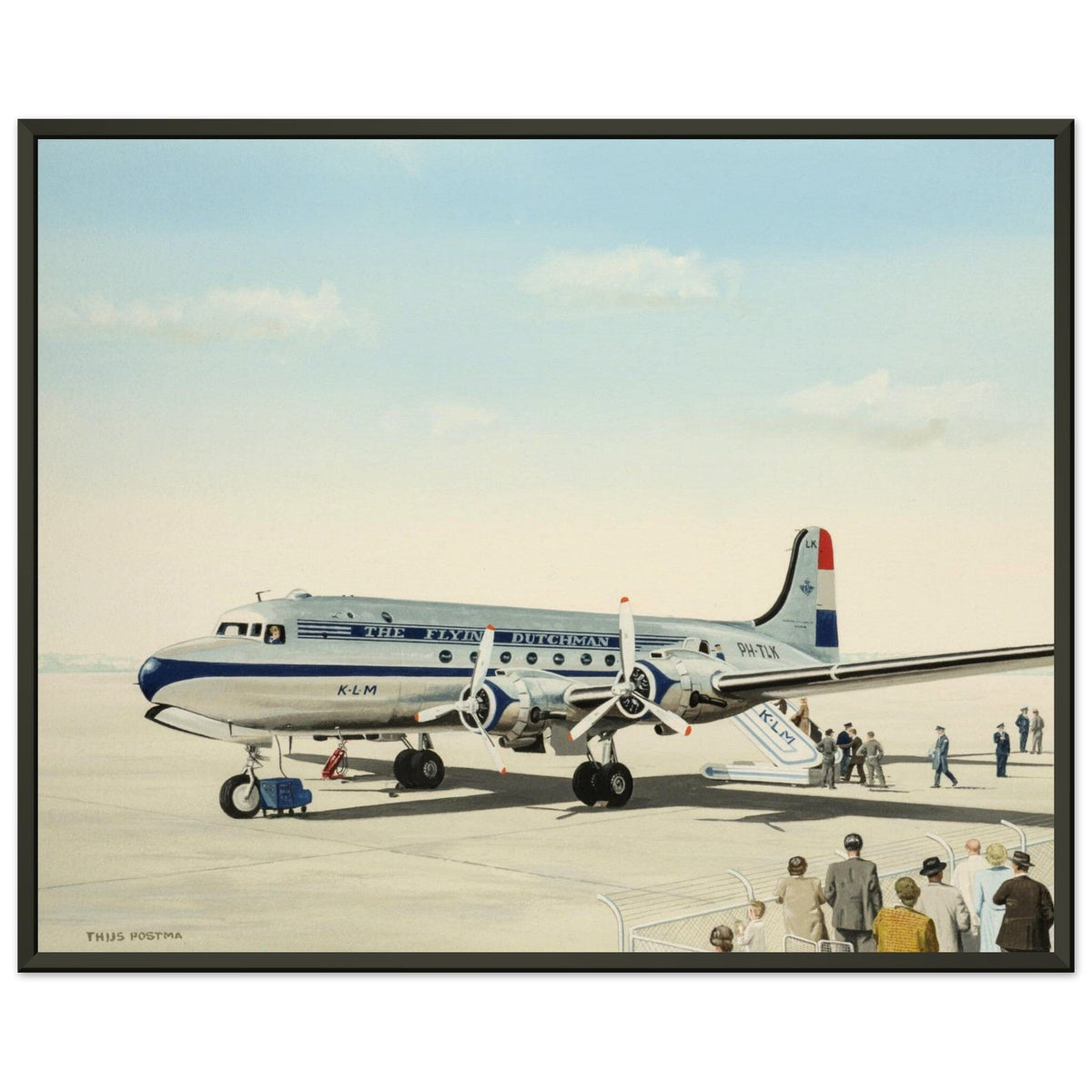 Thijs Postma - Poster - Douglas DC-4 Skymaster KLM PH-TLK Boarding - Metal Frame Poster - Metal Frame TP Aviation Art 40x50 cm / 16x20″ 