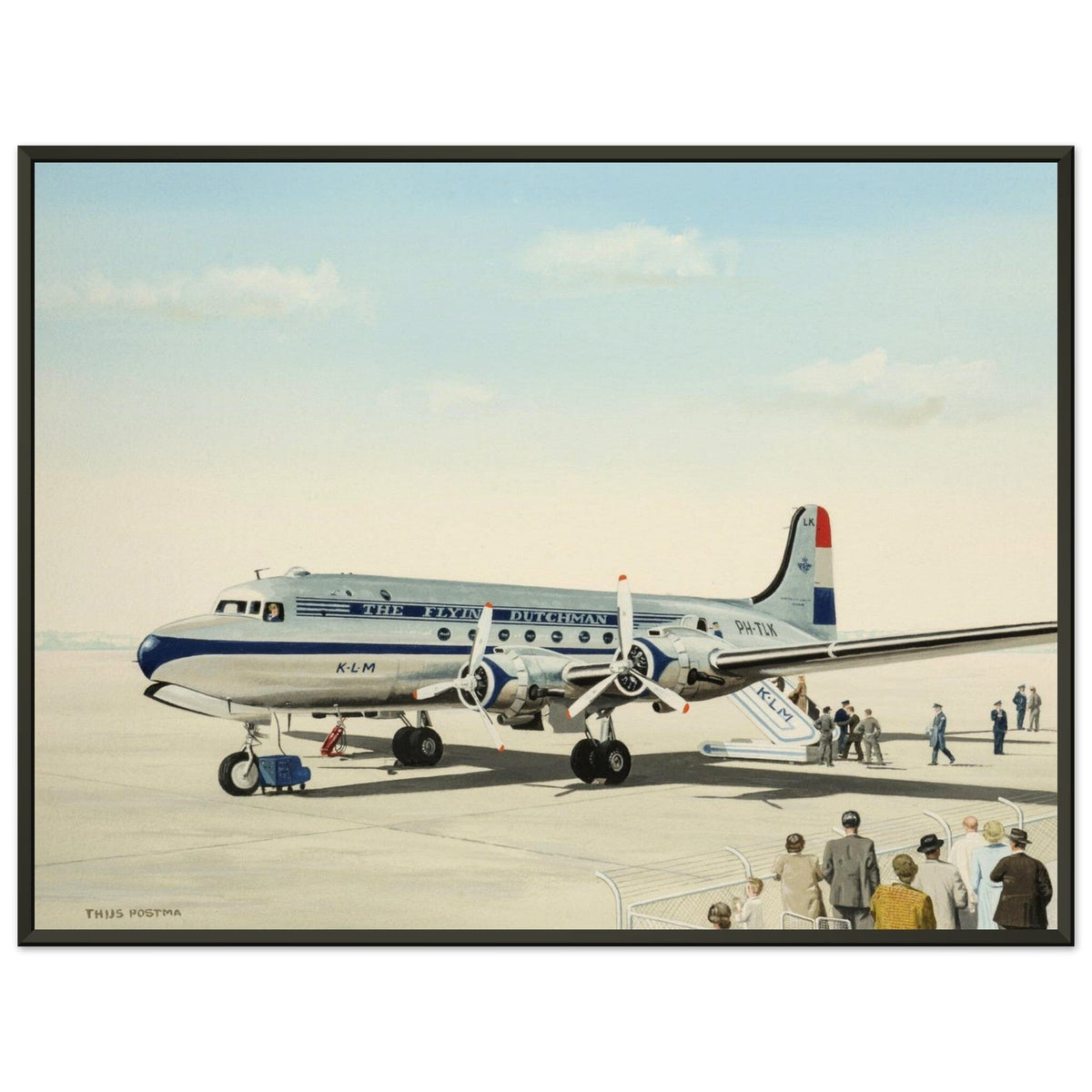 Thijs Postma - Poster - Douglas DC-4 Skymaster KLM PH-TLK Boarding - Metal Frame Poster - Metal Frame TP Aviation Art 45x60 cm / 18x24″ 